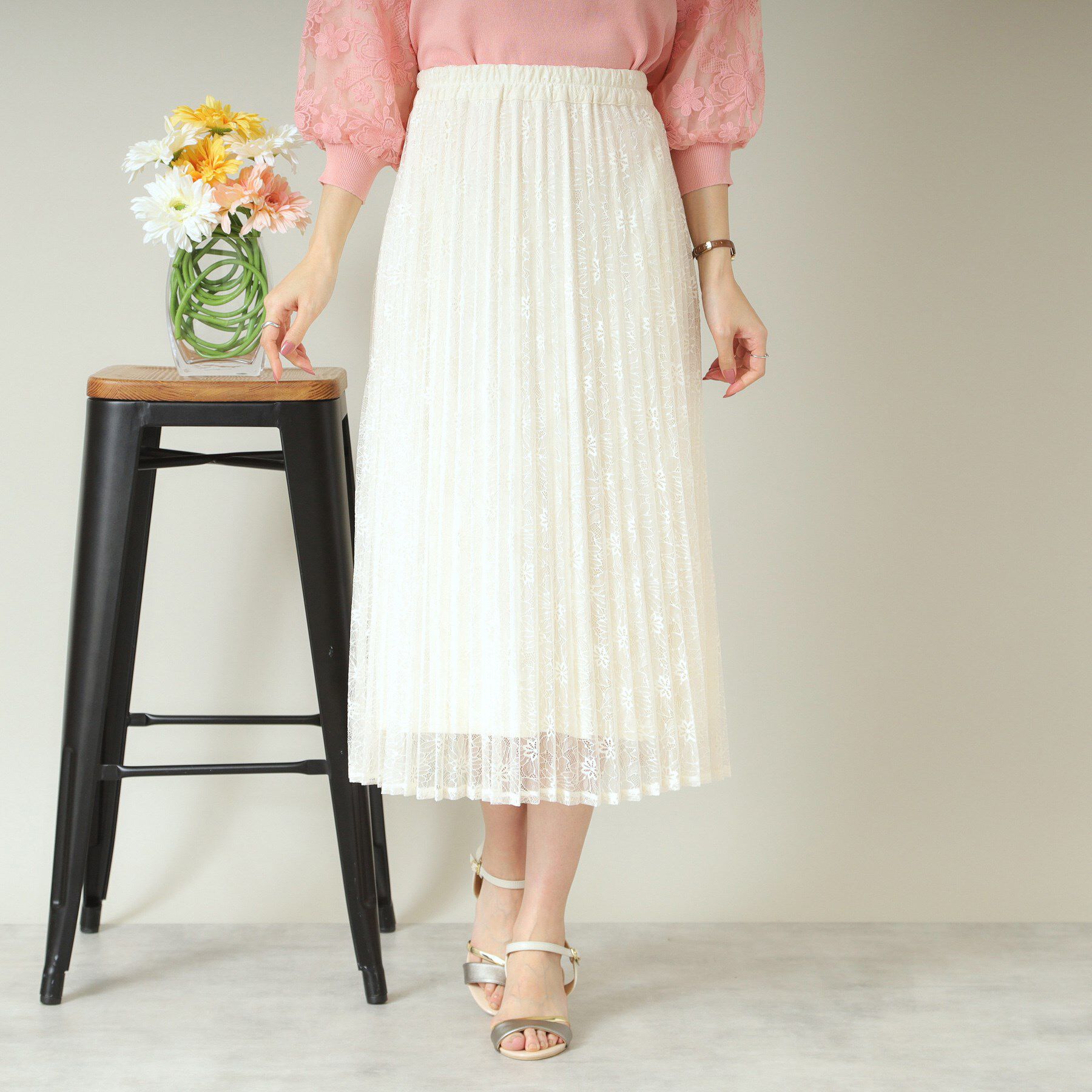 ITS&rsquo;DEMO「【ウエストゴム／手洗い可】レースプリーツスカート」|スカート|