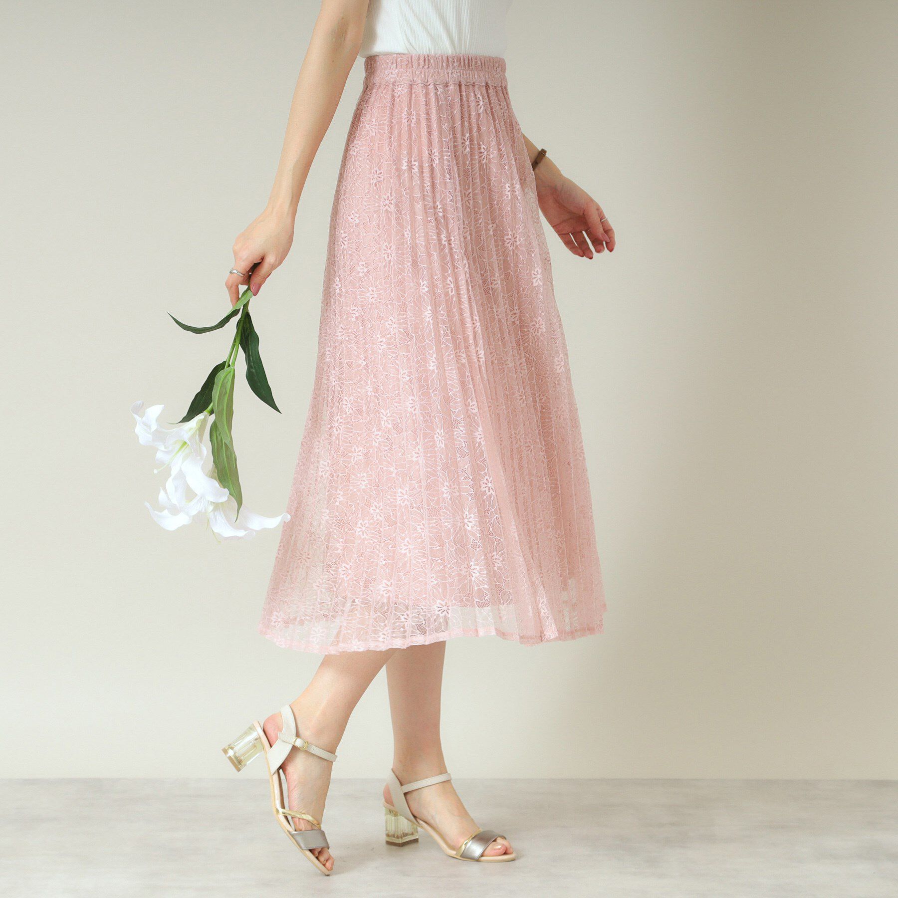 ITS&rsquo;DEMO「【ウエストゴム／手洗い可】レースプリーツスカート」|スカート|