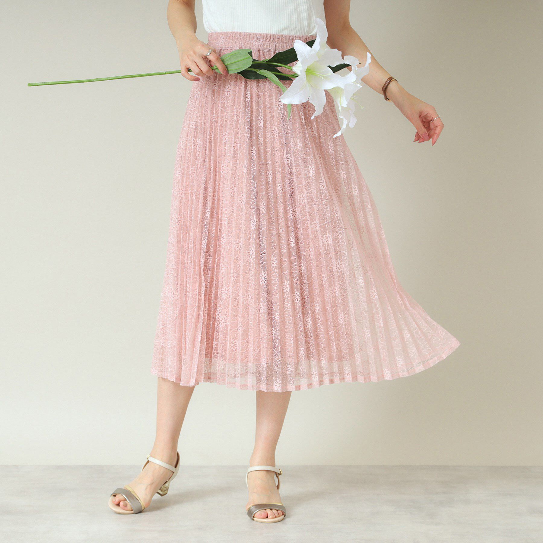ITS&rsquo;DEMO「【ウエストゴム／手洗い可】レースプリーツスカート」|スカート|ピンク(071)
