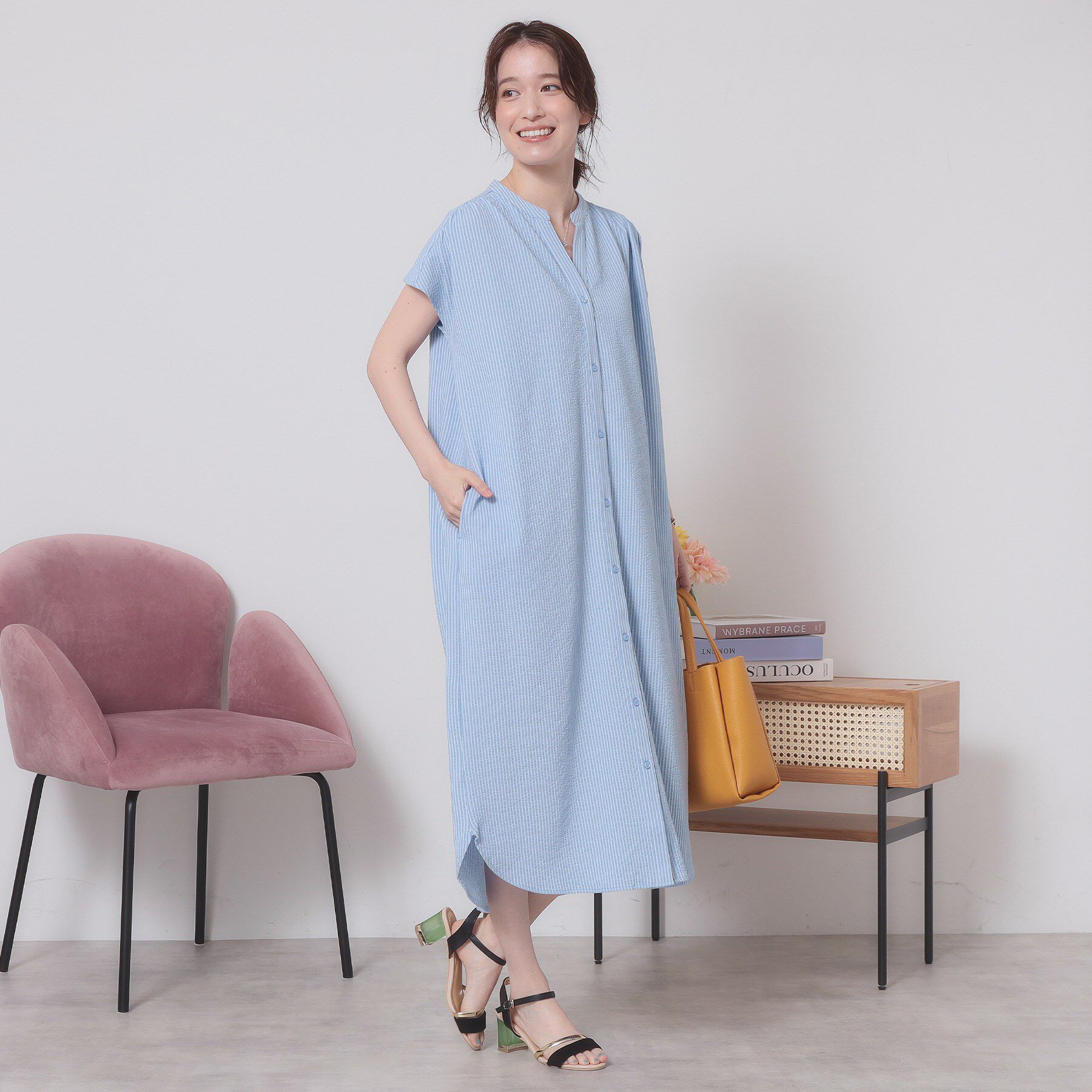 ITS&rsquo;DEMO「【洗濯機OK／洗濯後しわになりにくい】カットサッカー前開きワンピース」|ワンピース|