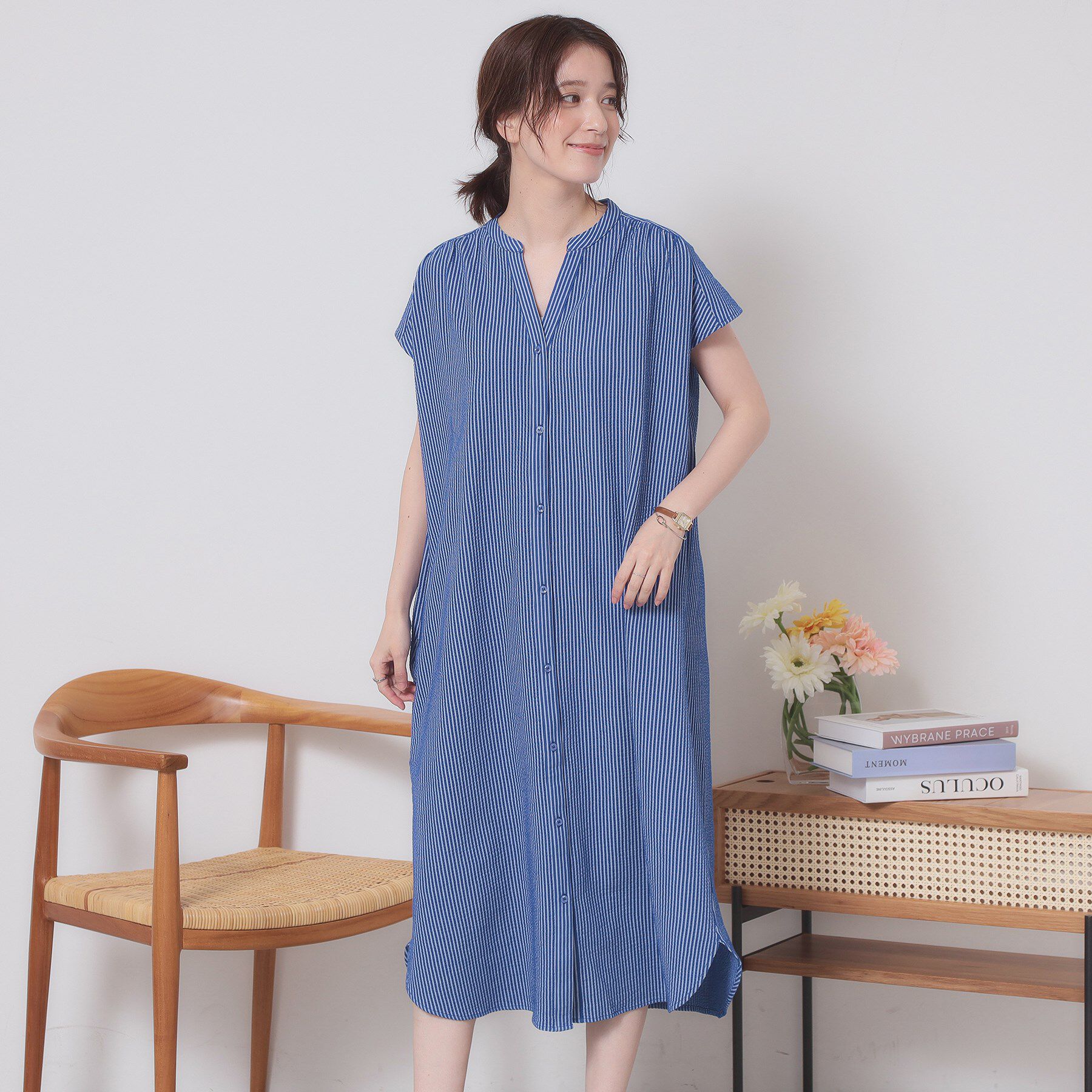 ITS&rsquo;DEMO「【洗濯機OK／洗濯後しわになりにくい】カットサッカー前開きワンピース」|ワンピース|