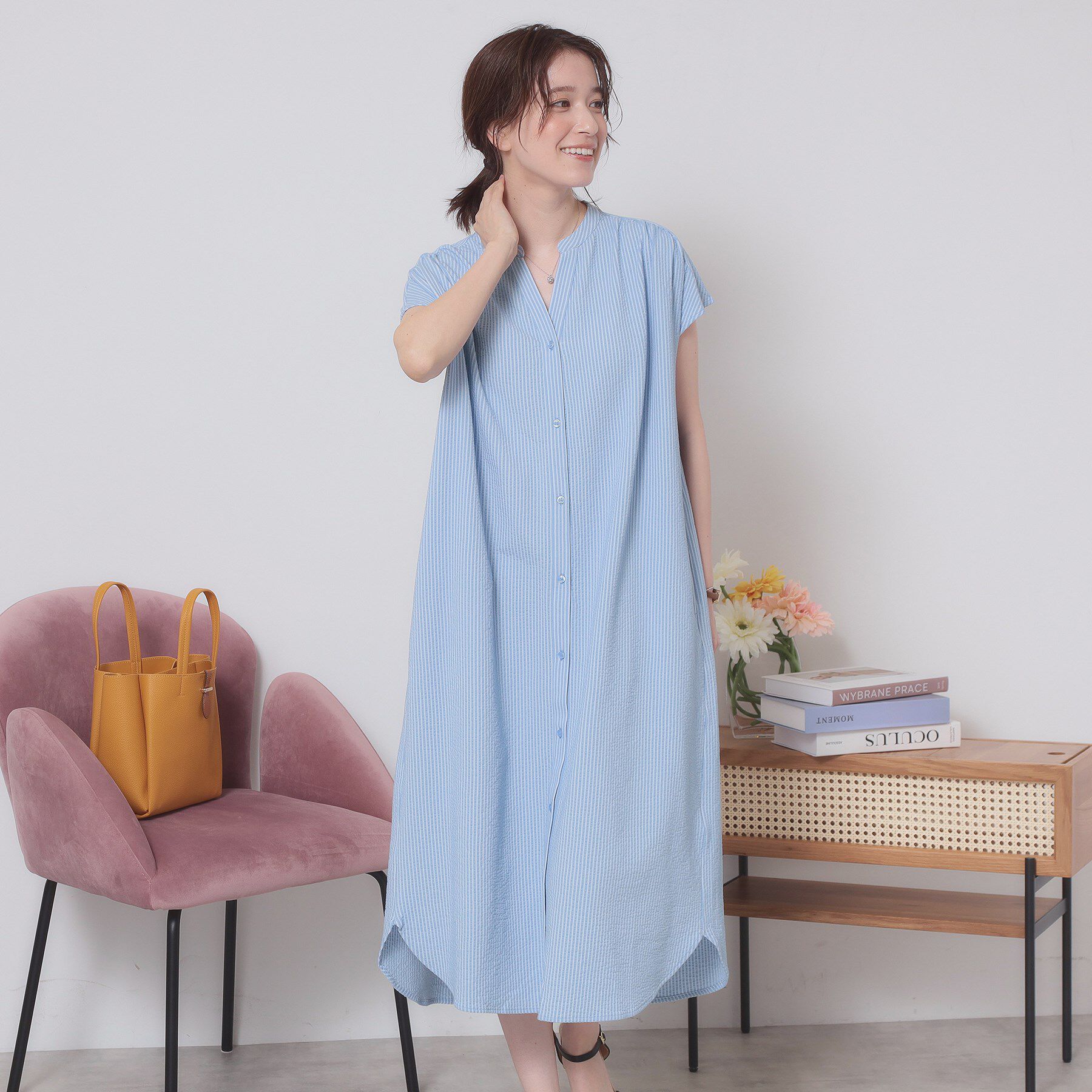 ITS&rsquo;DEMO「【洗濯機OK／洗濯後しわになりにくい】カットサッカー前開きワンピース」|ワンピース|