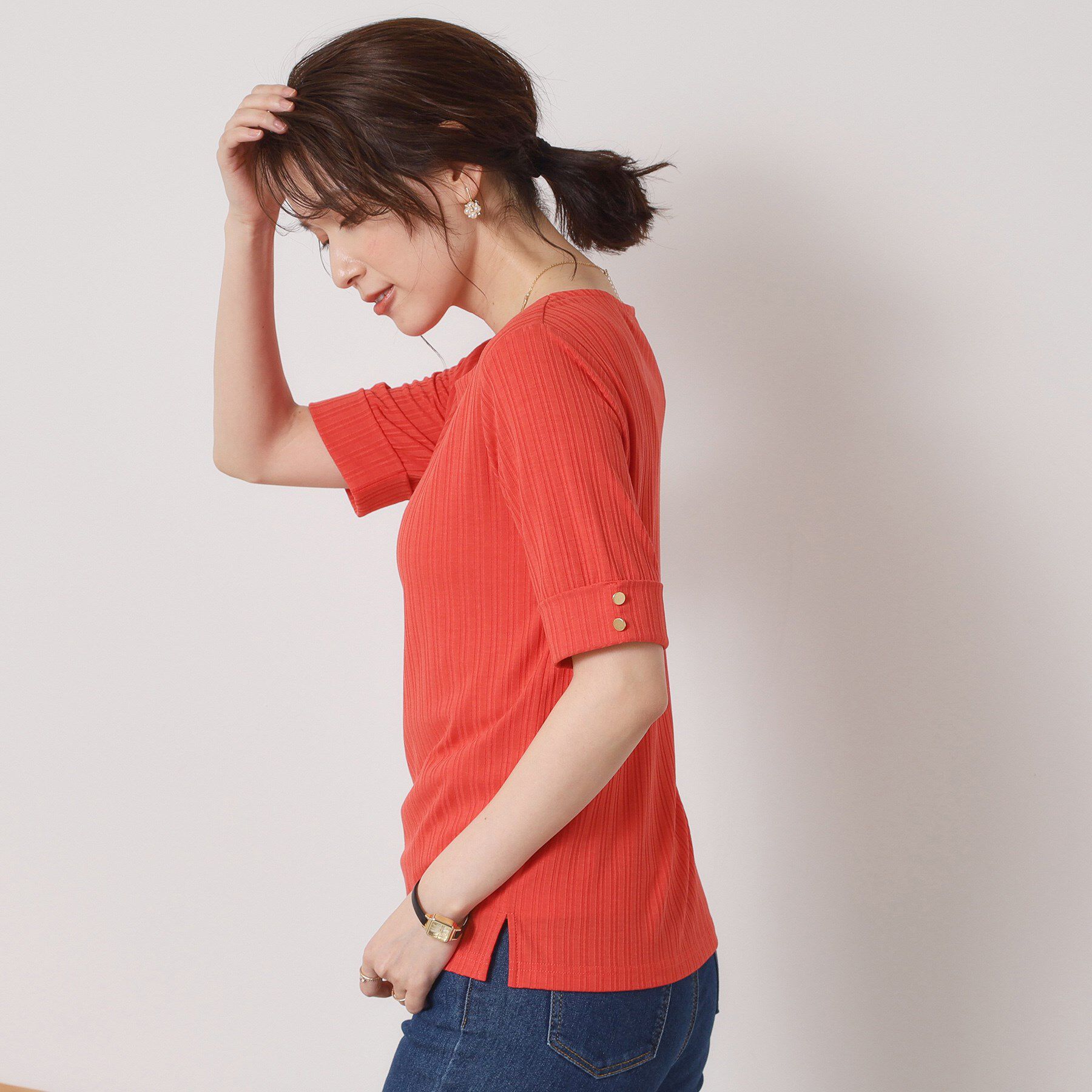 ITS&rsquo;DEMO「【手洗い可】ランダムテレコ袖釦プルオーバー」|Tシャツ・カットソー|