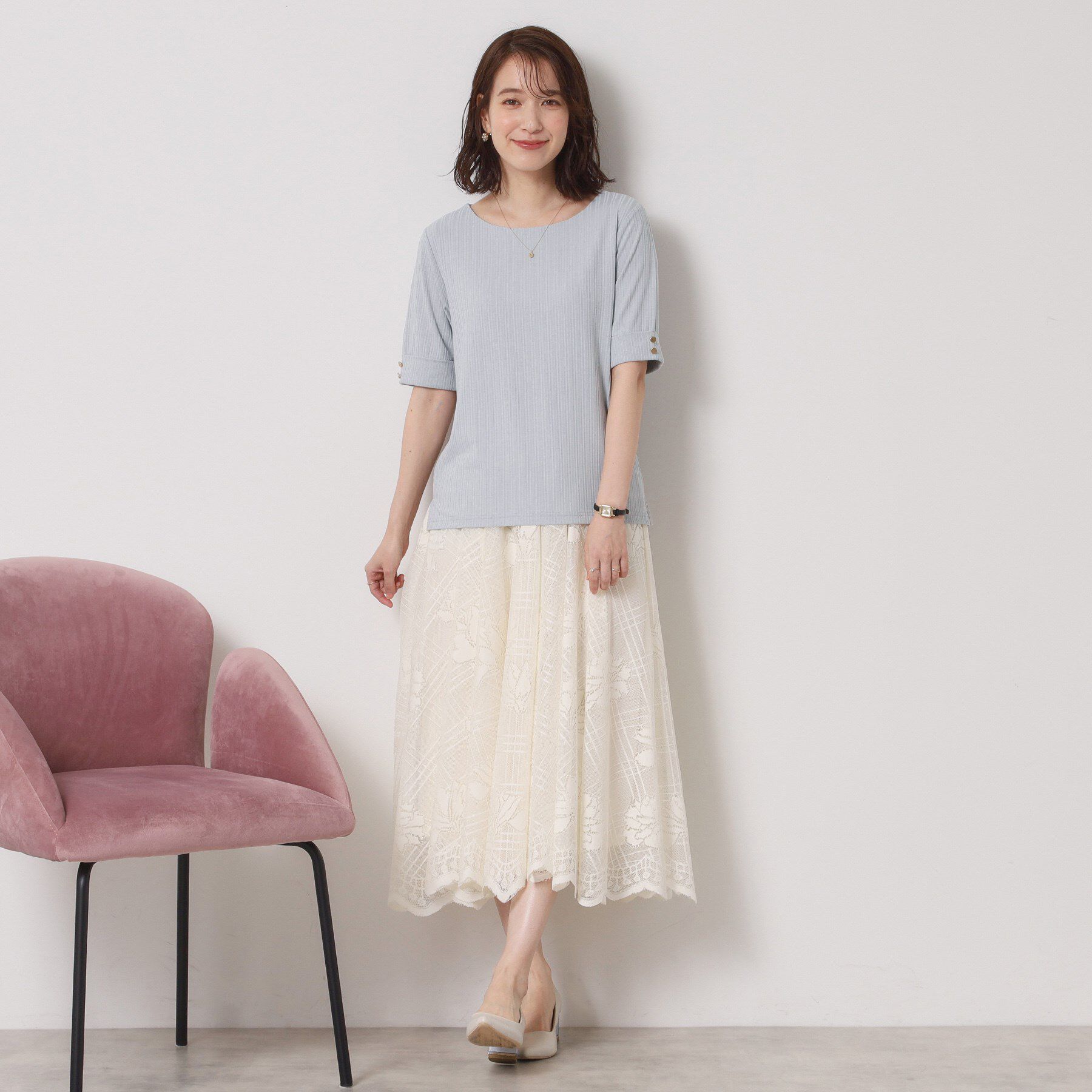 ITS&rsquo;DEMO「【手洗い可】ランダムテレコ袖釦プルオーバー」|Tシャツ・カットソー|