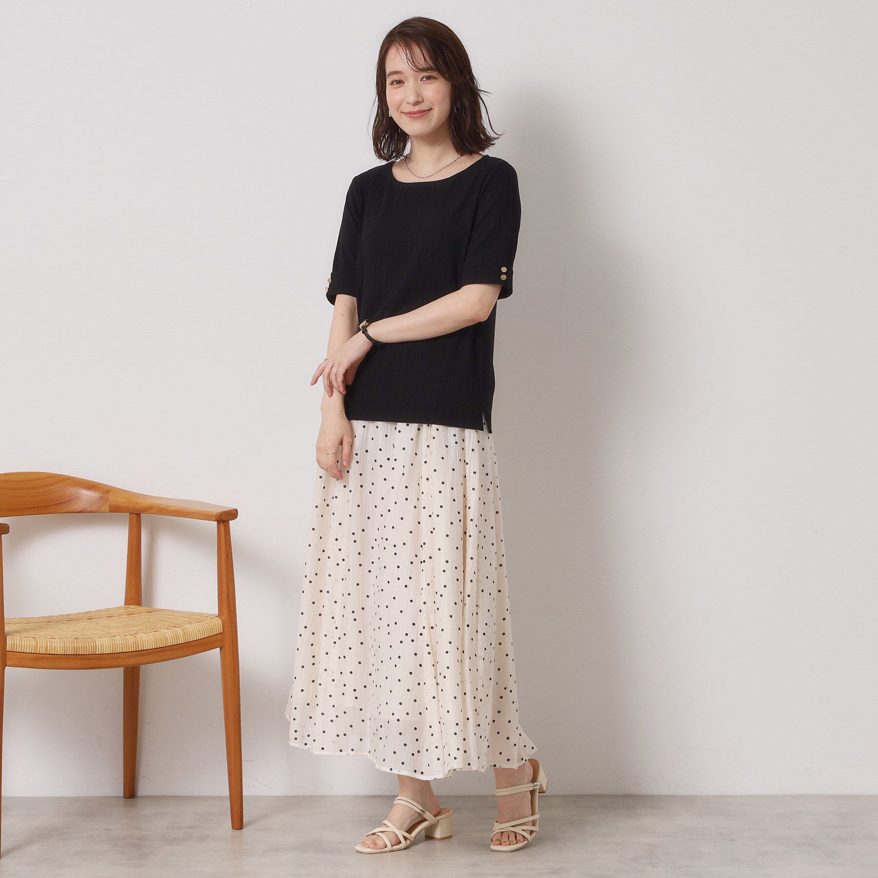 ITS&rsquo;DEMO「【手洗い可】ランダムテレコ袖釦プルオーバー」|Tシャツ・カットソー|