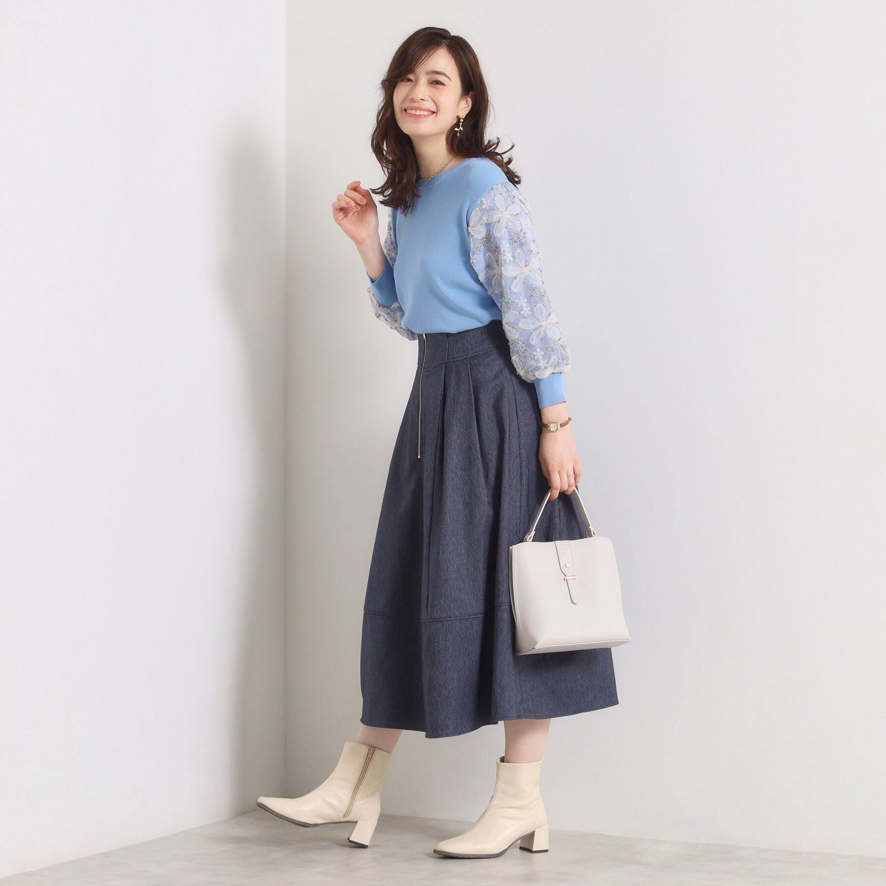 ITS&rsquo;DEMO「【手洗い可／ウエストゴム】フロントジップデニム風スカート」|スカート|