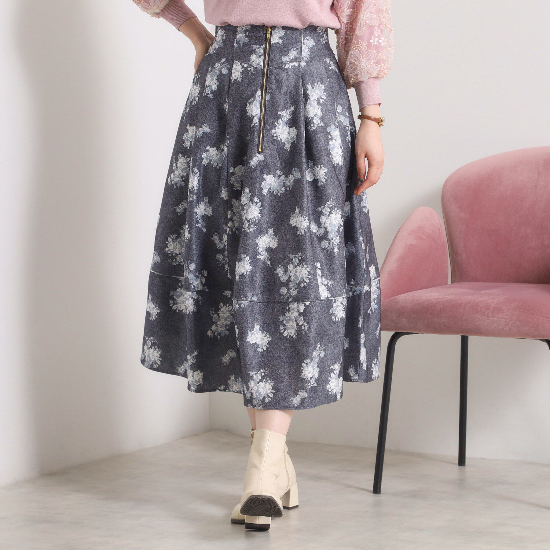 ITS&rsquo;DEMO「【手洗い可／ウエストゴム】フロントジップデニム風スカート」|スカート|ブラック(119)