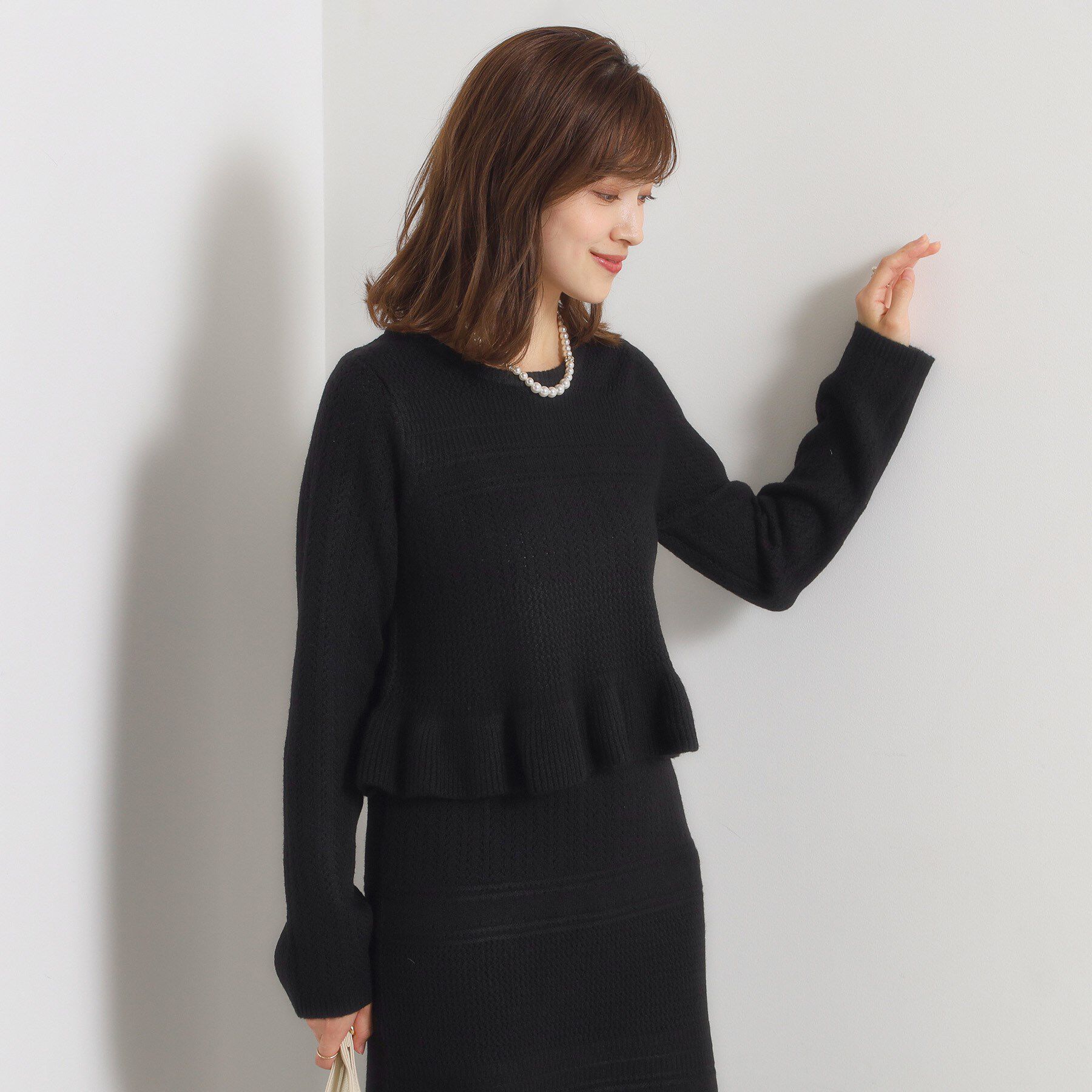 ITS&rsquo;DEMO「【手洗い可／セットアップ可】柄編みニットプルオーバー」|ニット・セーター|ブラック(019)