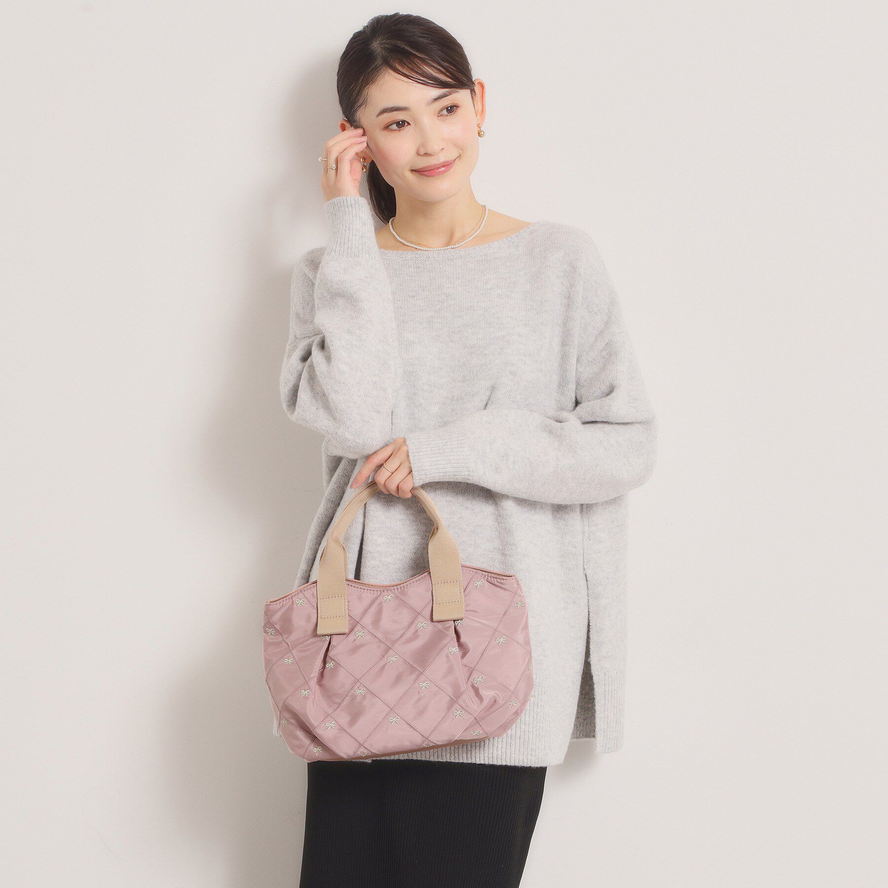 ITS&rsquo;DEMO「リボン刺繍ミニトート」|ハンドバッグ|