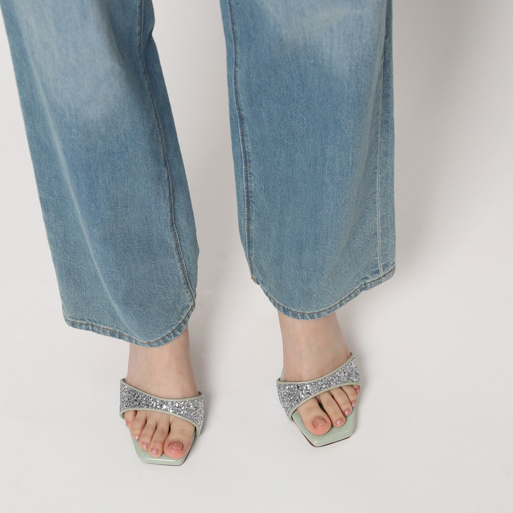 ESPERANZA「スクエアトゥグリッターミュール」|サンダル|