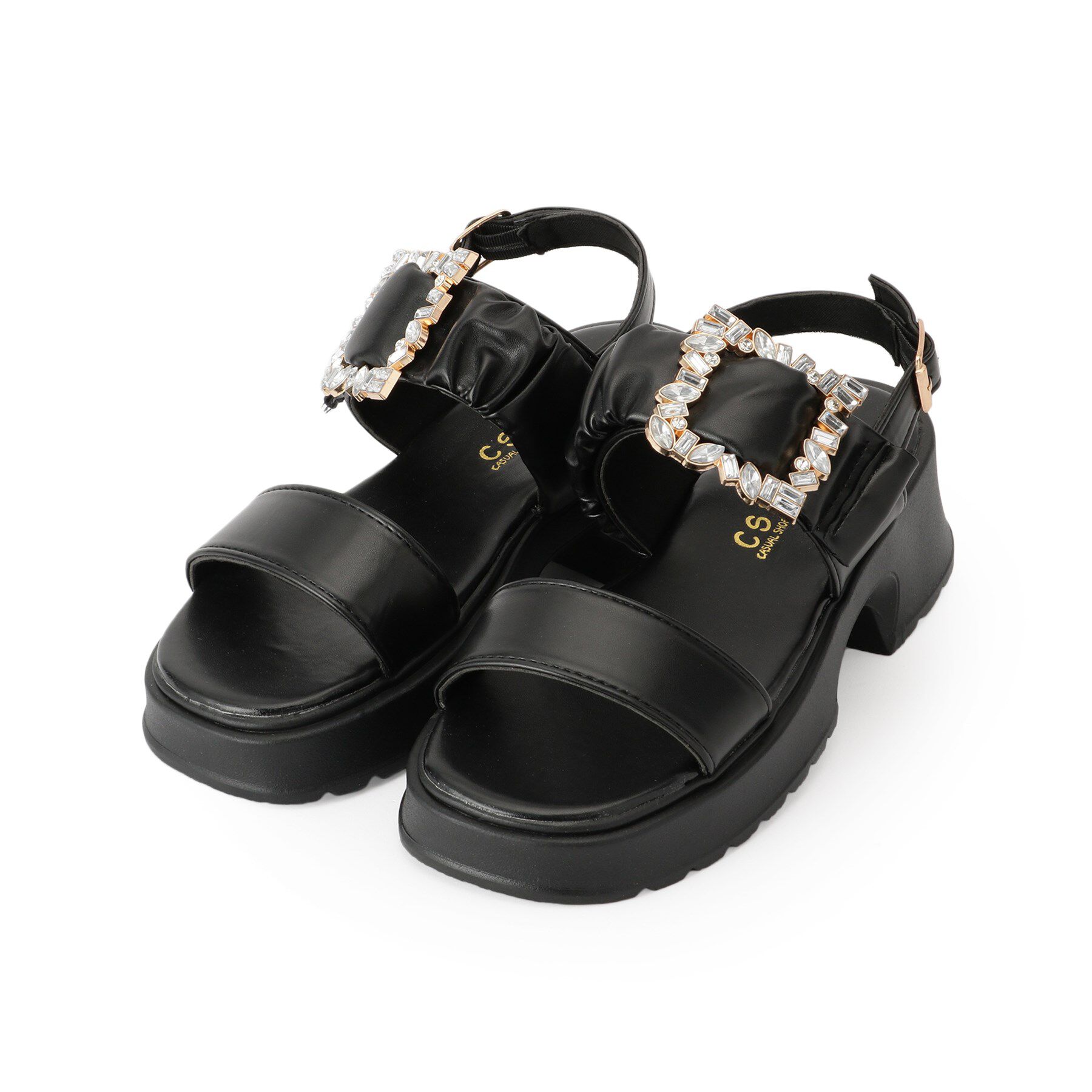 csT&P「バックル付きギャザーサンダル」|サンダル|ブラック(019)