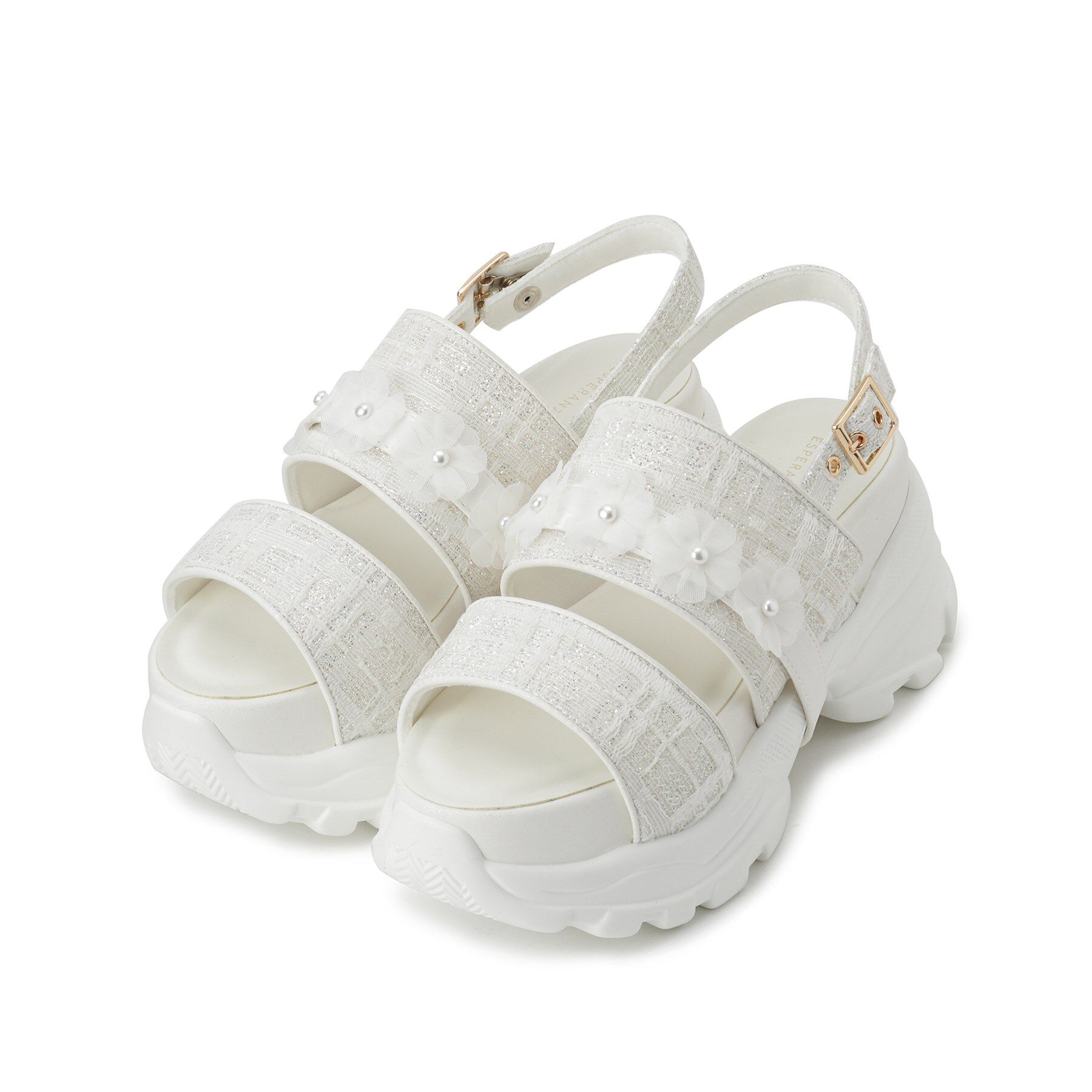 ESPERANZA「ツイード風フラワーベルトスポサン」|サンダル|