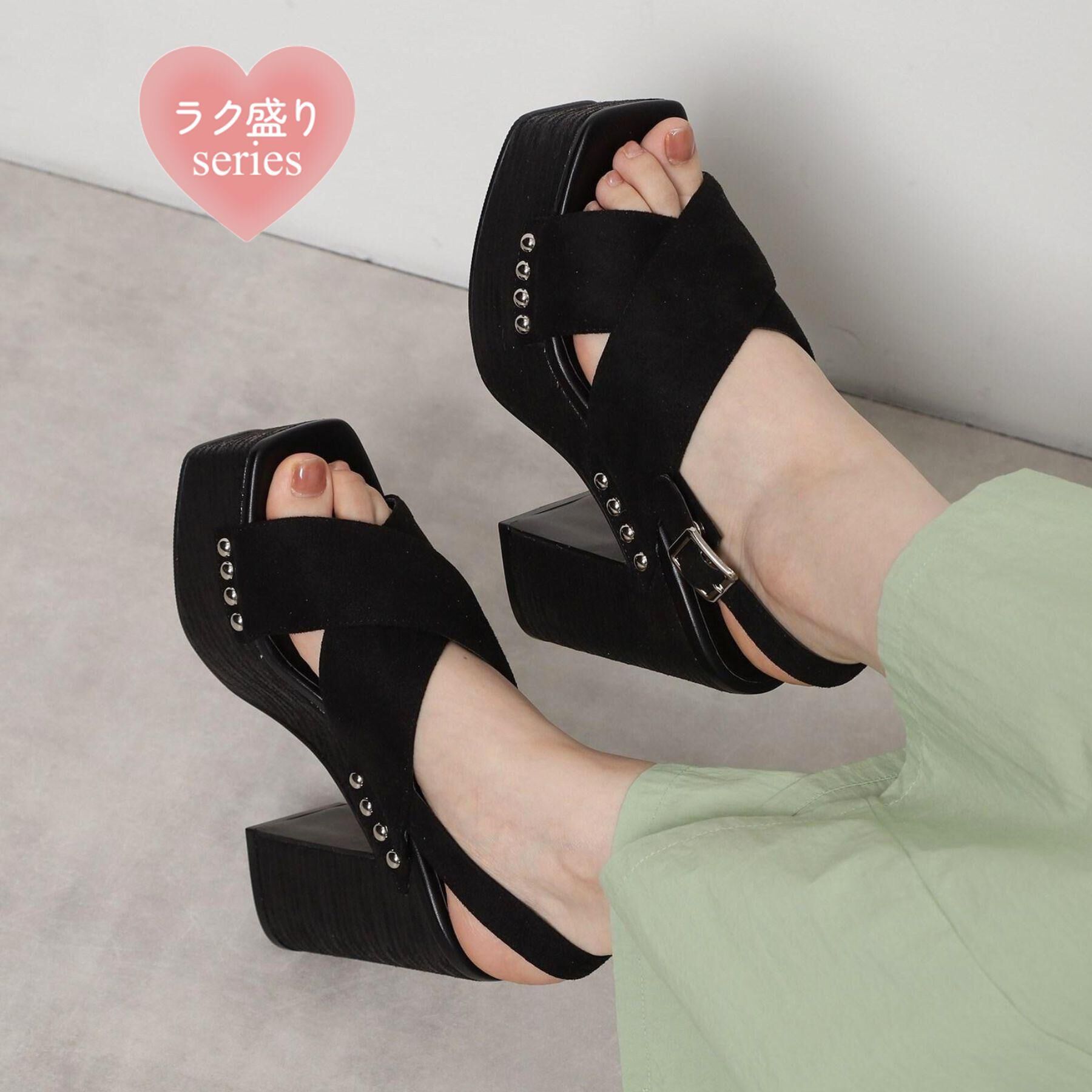 ESPERANZA「【ラク盛り／サンダル】リピーター続出／脚長美脚 クロススタッズサンダル」|サンダル|