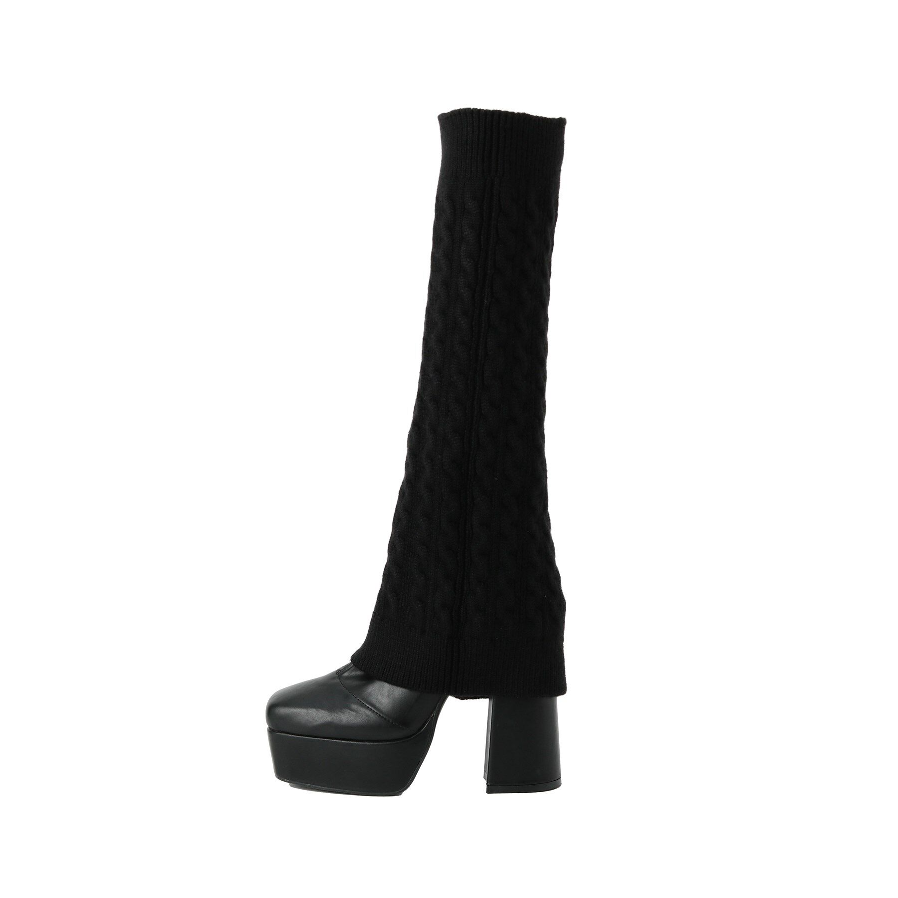 ESPERANZA「【ラク盛り／ロングブーツ】リピーター続出／脚長美脚 スクエアニットカバー付きロングブーツ」|ショートブーツ|