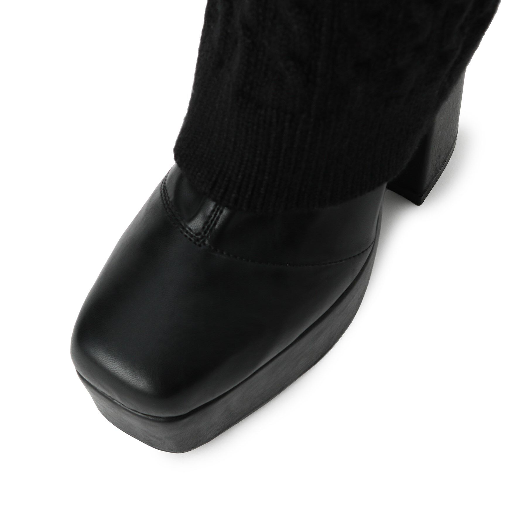 ESPERANZA「【ラク盛り／ロングブーツ】リピーター続出／脚長美脚 スクエアニットカバー付きロングブーツ」|ショートブーツ|