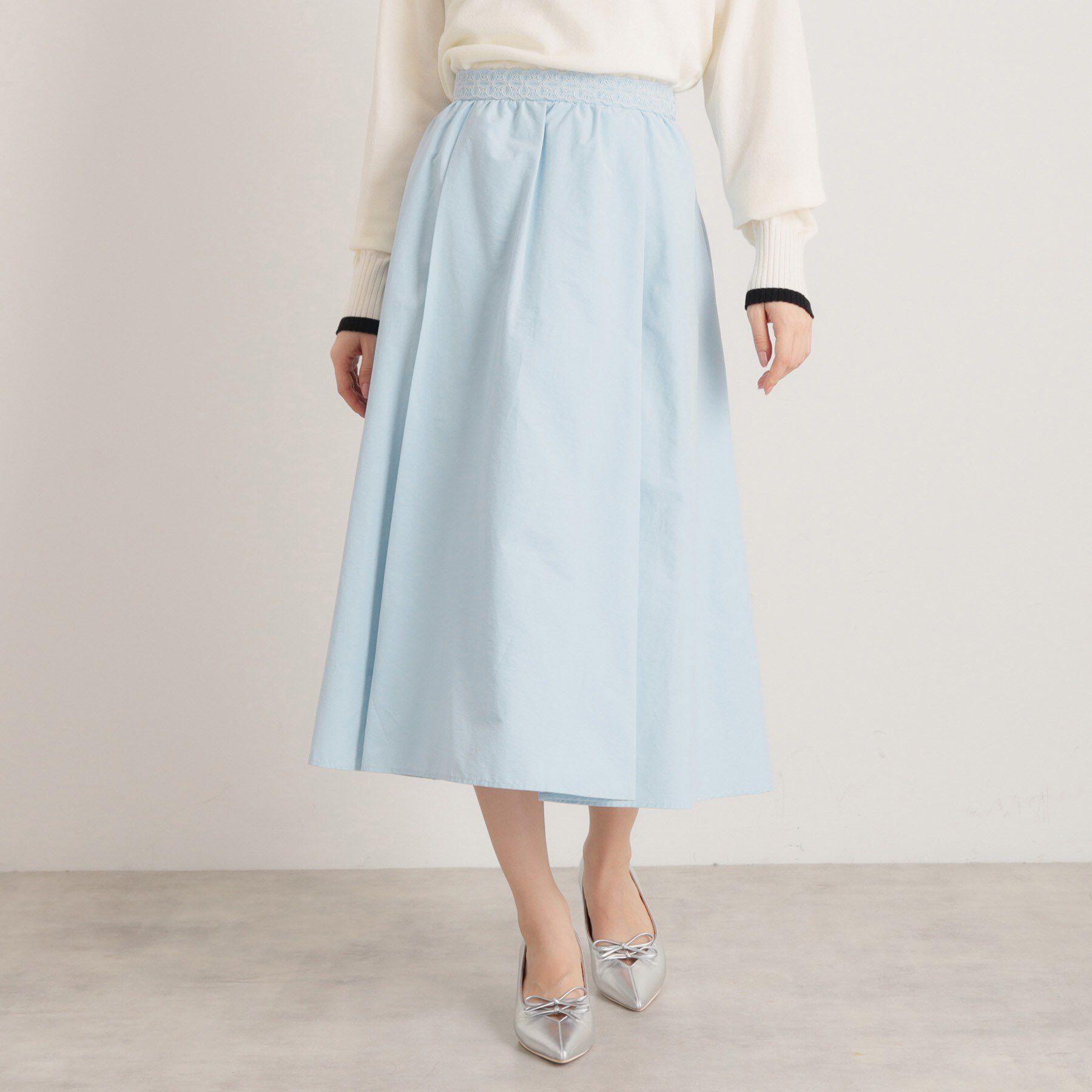 SunaUna「【通勤服】タフタフレアスカート」|スカート|ブルー(091)