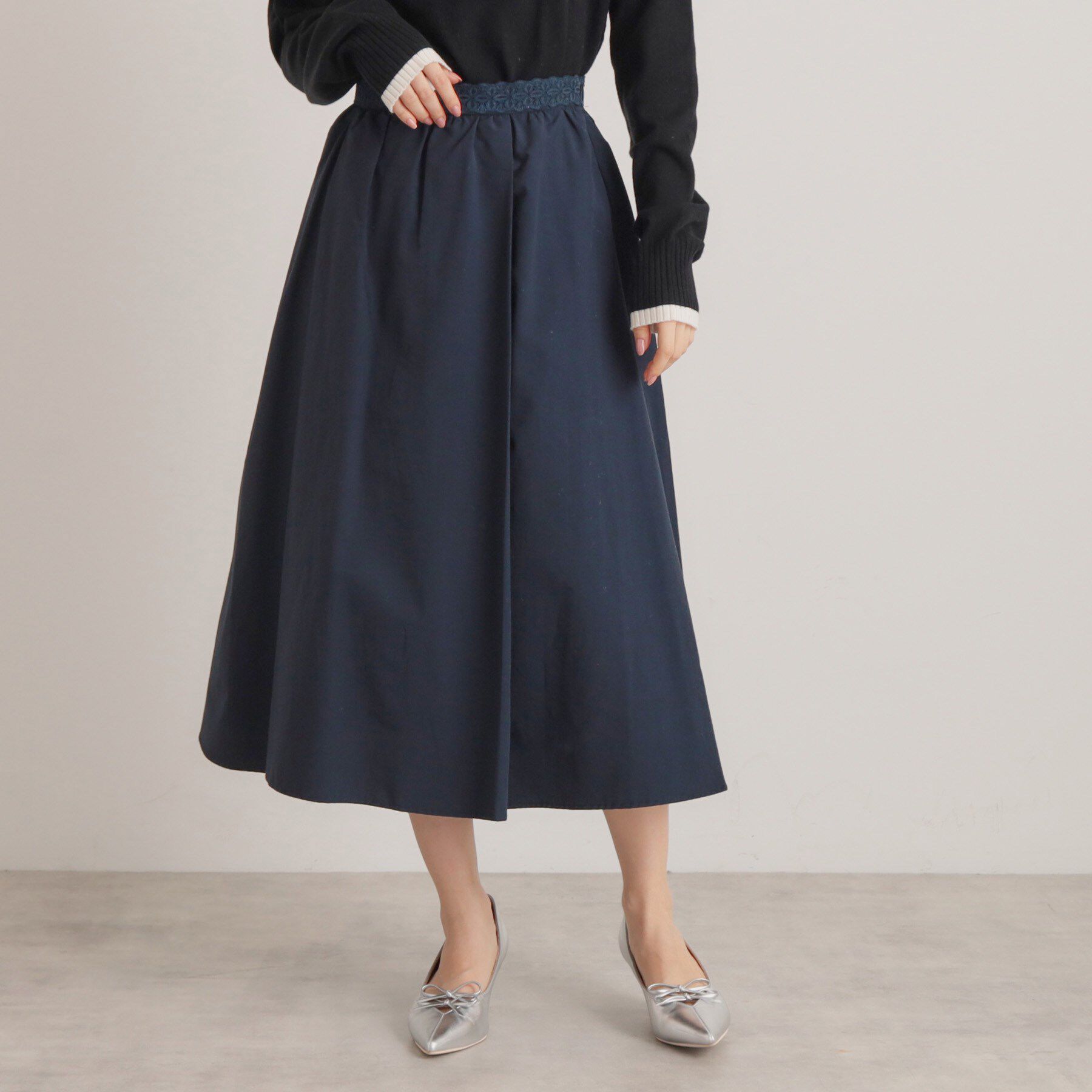 SunaUna「【通勤服】タフタフレアスカート」|スカート|ネイビー(094)