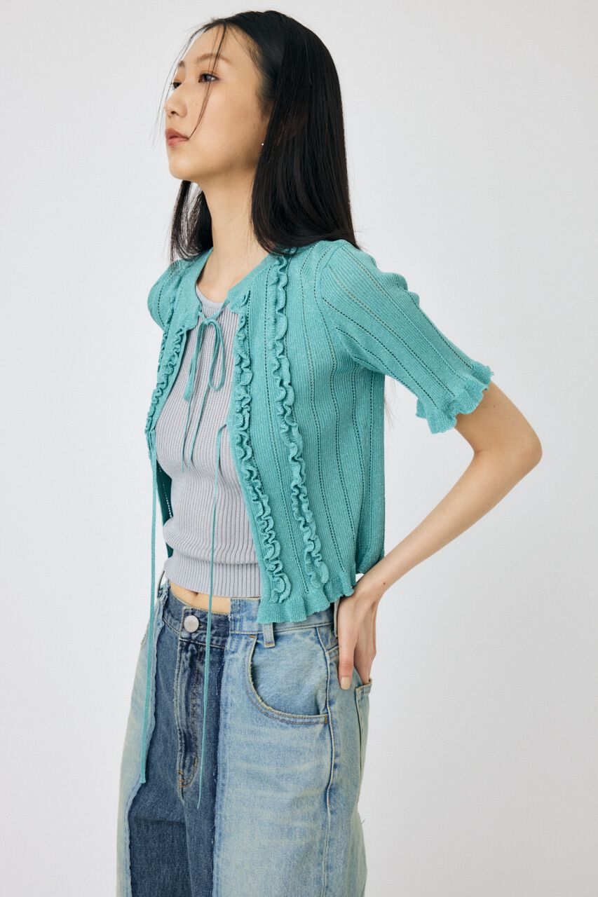 MOUSSY「FRILL STRIPED カーディガン」|ニット・セーター|