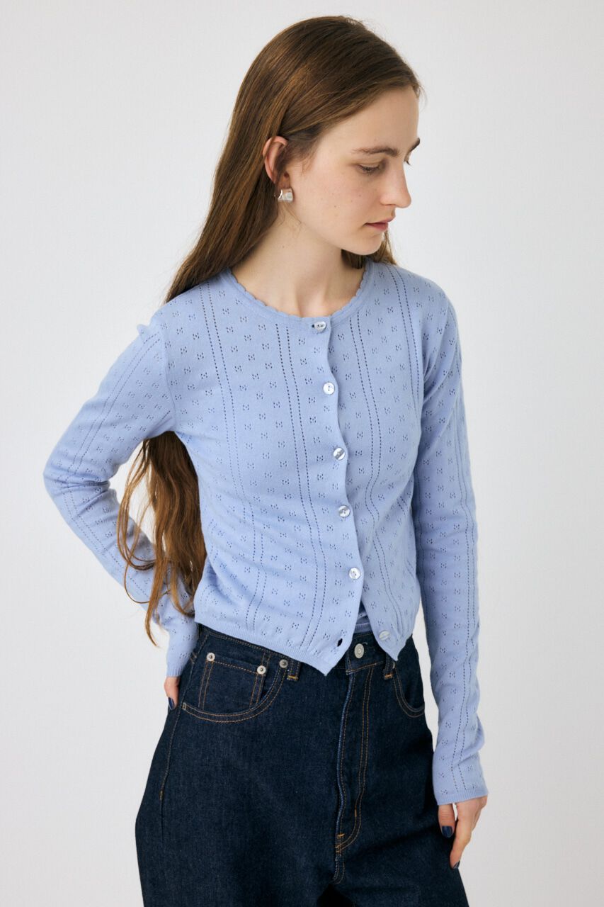 MOUSSY「PICOT EYELET ニットアンサンブル」|ニット・セーター|L/BLU1