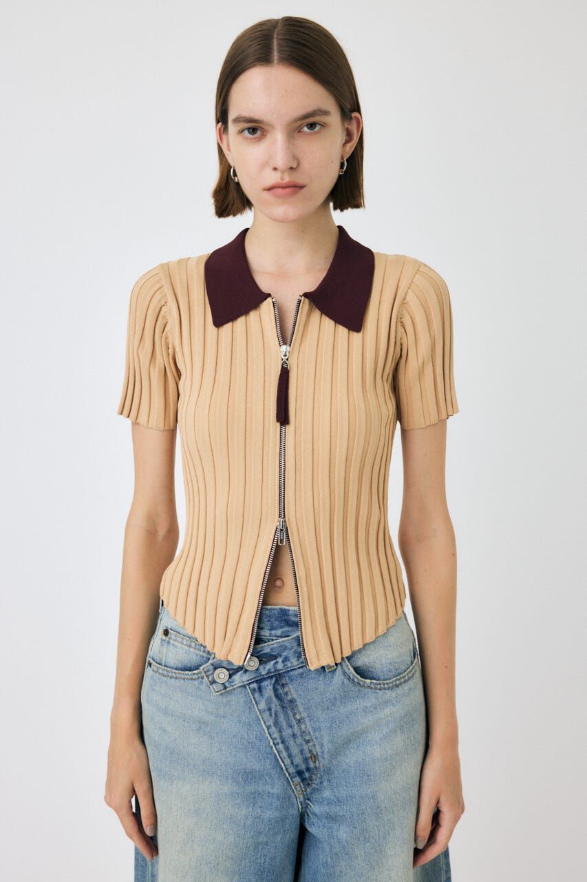 MOUSSY「ZIP UP RIB KNIT H/S シャツ」|シャツ・ブラウス|L/ORG1