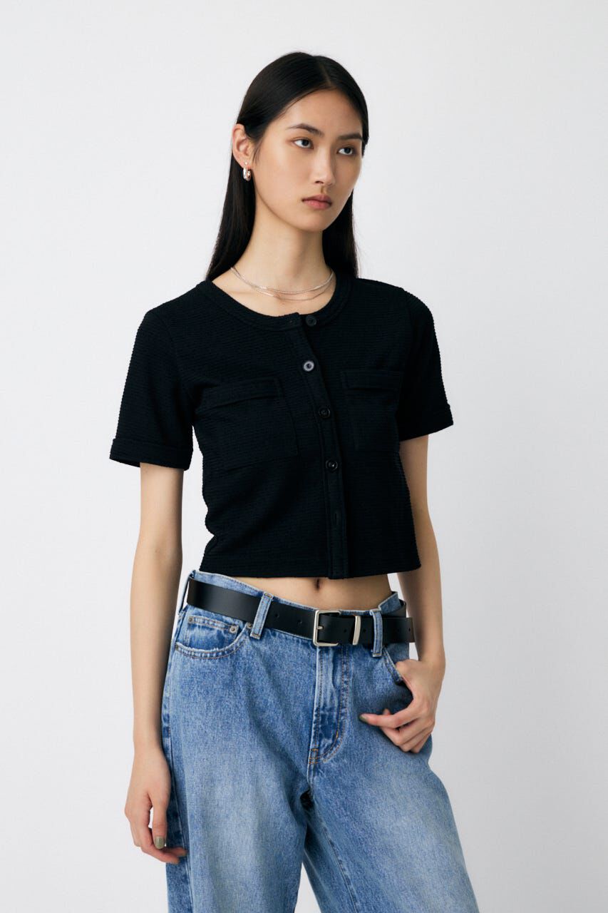 MOUSSY「BOUCLE TWEED ハーフスリーブカーディガン」|その他|BLK