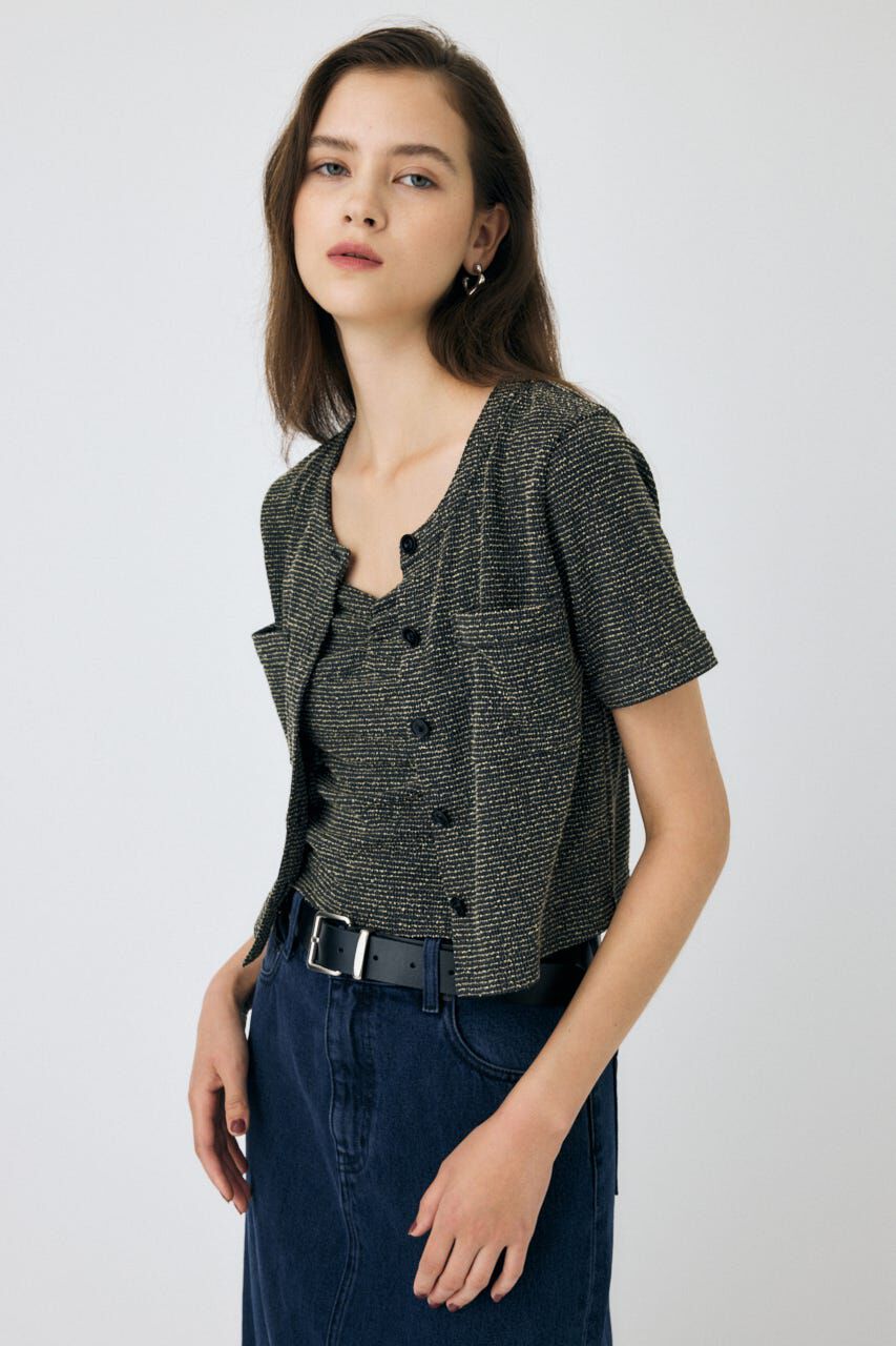 MOUSSY「BOUCLE TWEED ハーフスリーブカーディガン」|その他|