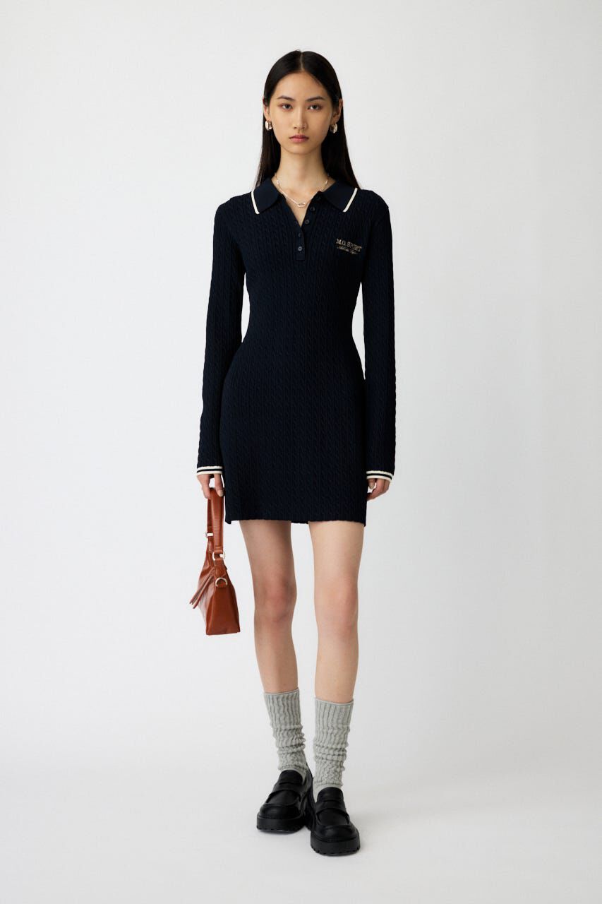 MOUSSY「LOGO CABLE KNIT ミニドレス」|ワンピース|NVY