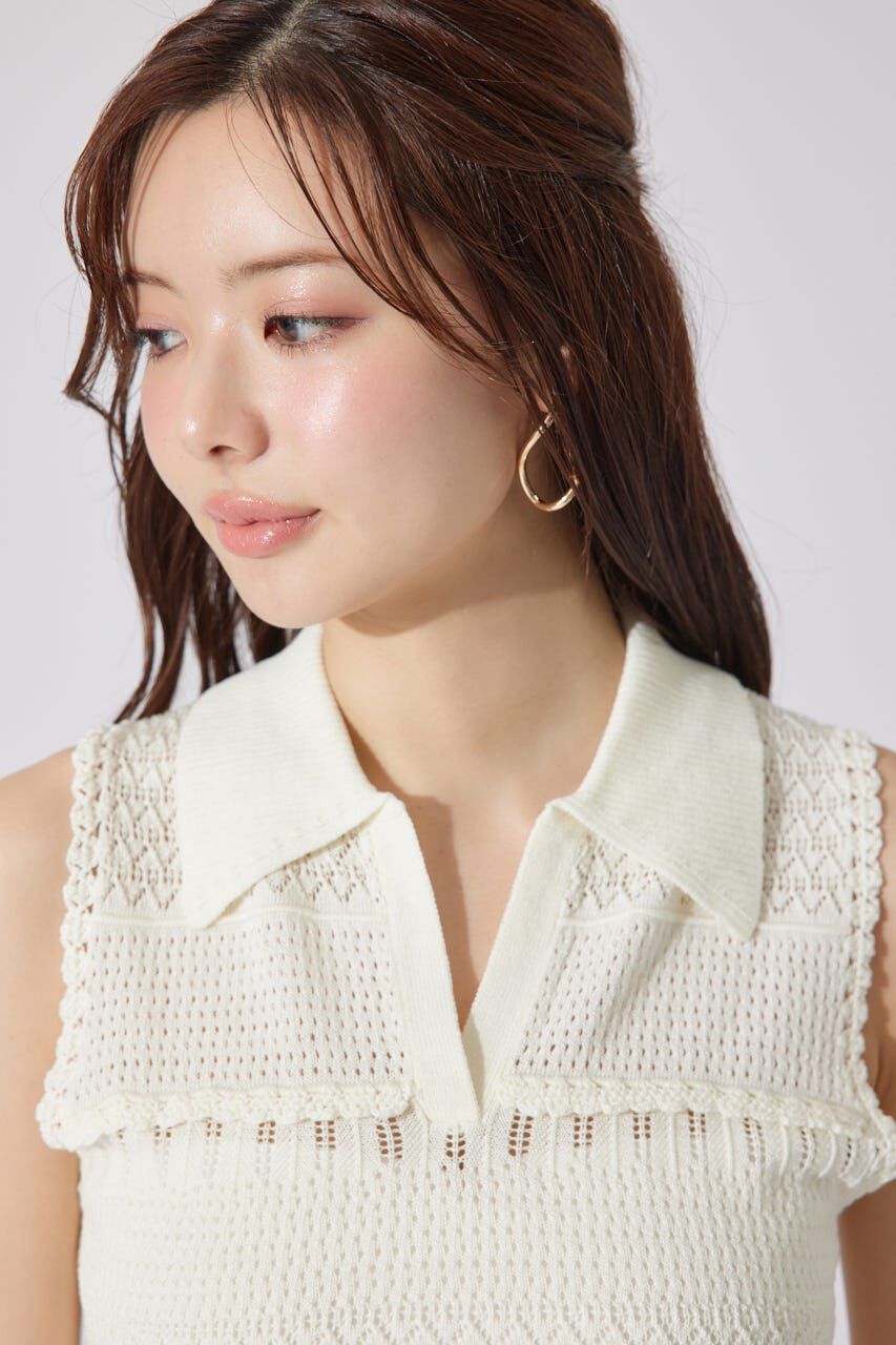 rienda「スキッパークロシェニットトップス」|シャツ・ブラウス|