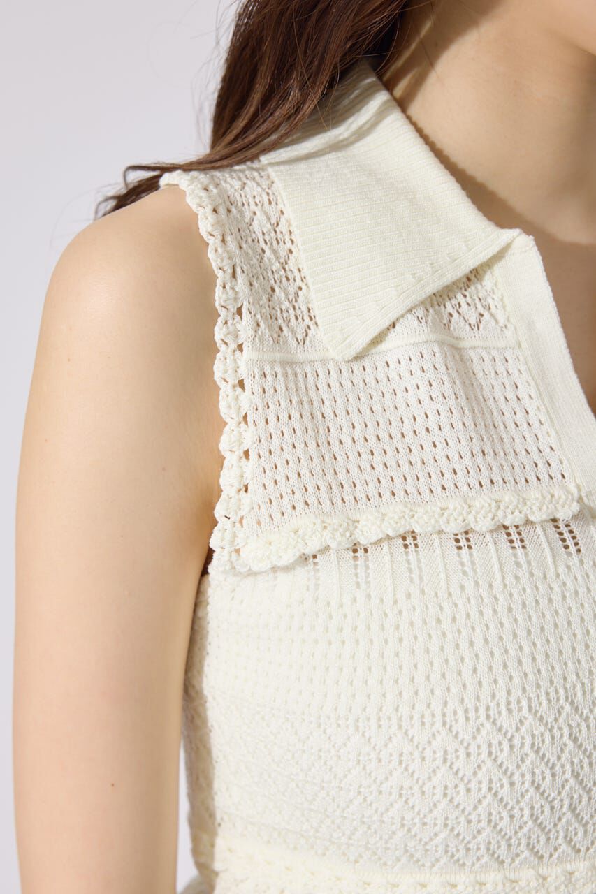 rienda「スキッパークロシェニットトップス」|シャツ・ブラウス|