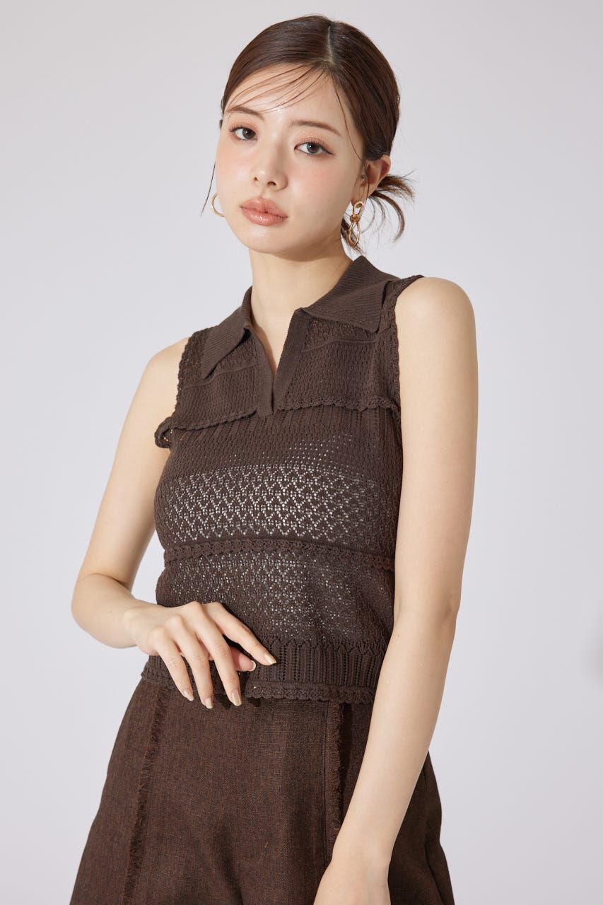 rienda「スキッパークロシェニットトップス」|シャツ・ブラウス|