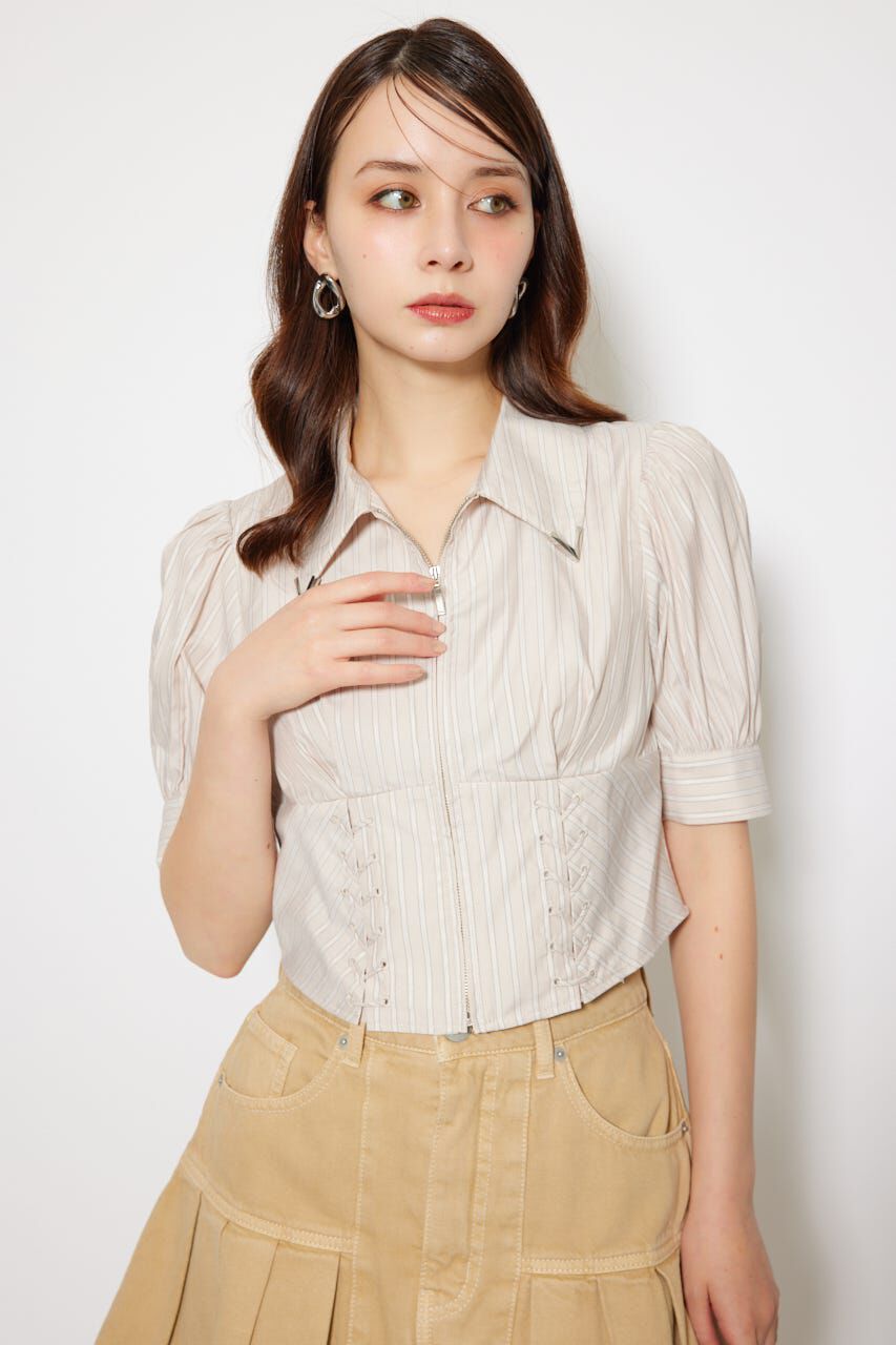 rienda「コンパクトレースアップブラウス」|シャツ・ブラウス|