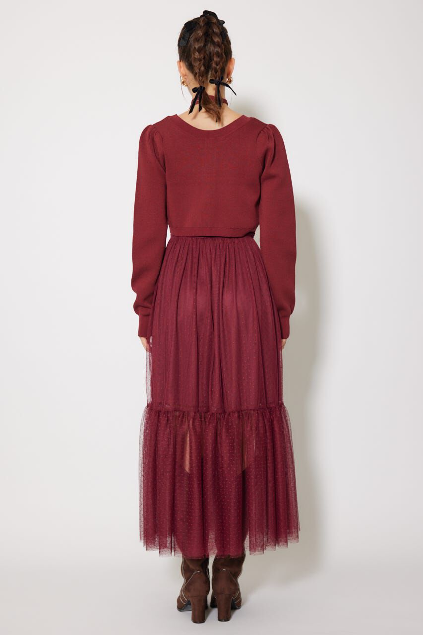 rienda「ニットカーディガンセットドットチュールフレアワンピース」|ワンピース|