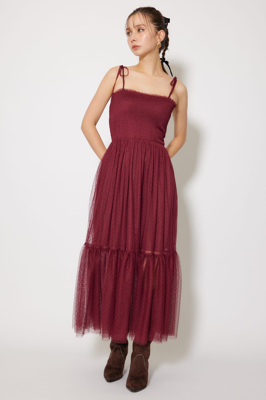 rienda「ニットカーディガンセットドットチュールフレアワンピース」|ワンピース|