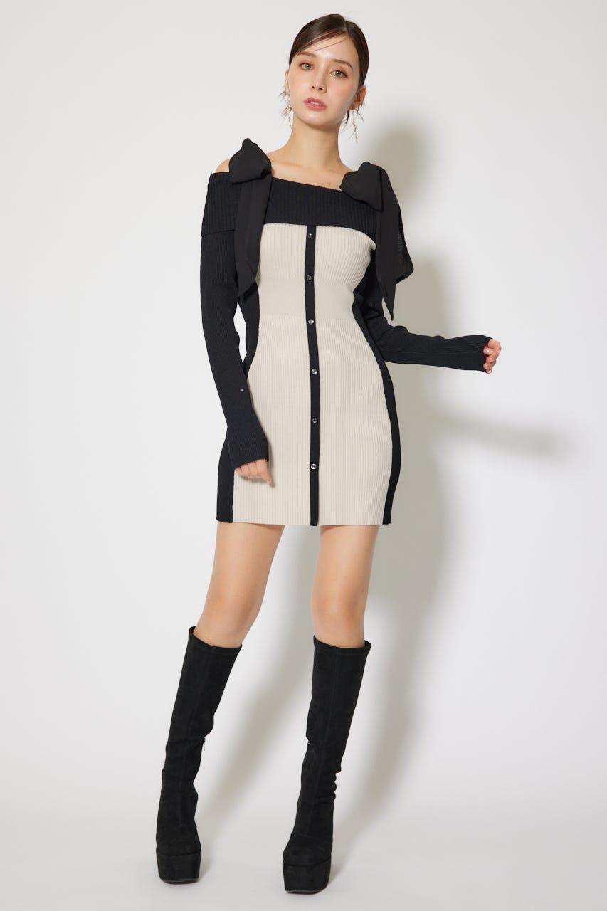 rienda「バイカラーオフショルリボンニットミニワンピース」|ワンピース|