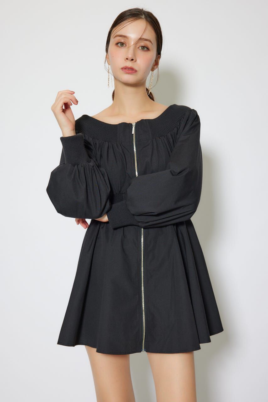 rienda「MA-1オフショルロングスリーブミニワンピース」|ワンピース|BLK