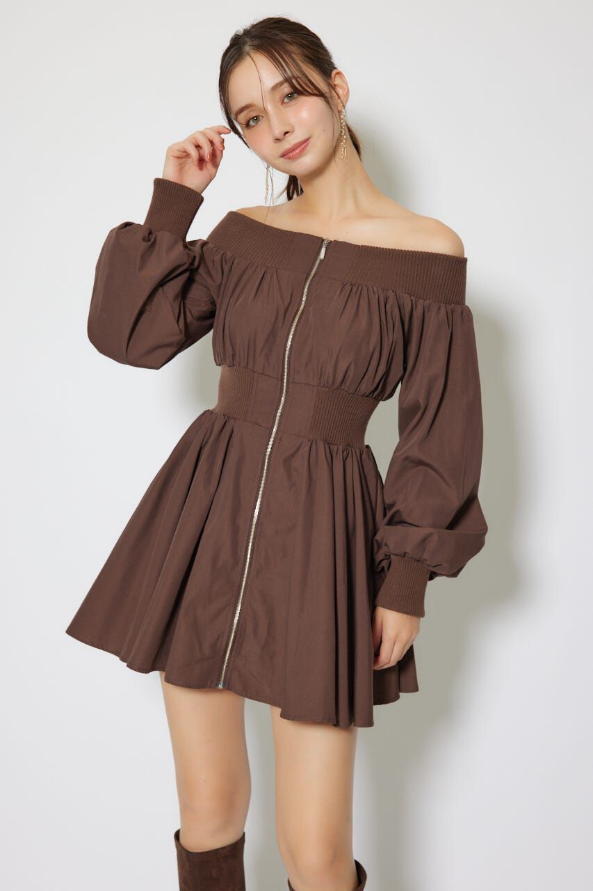 rienda「MA-1オフショルロングスリーブミニワンピース」|ワンピース|BRN