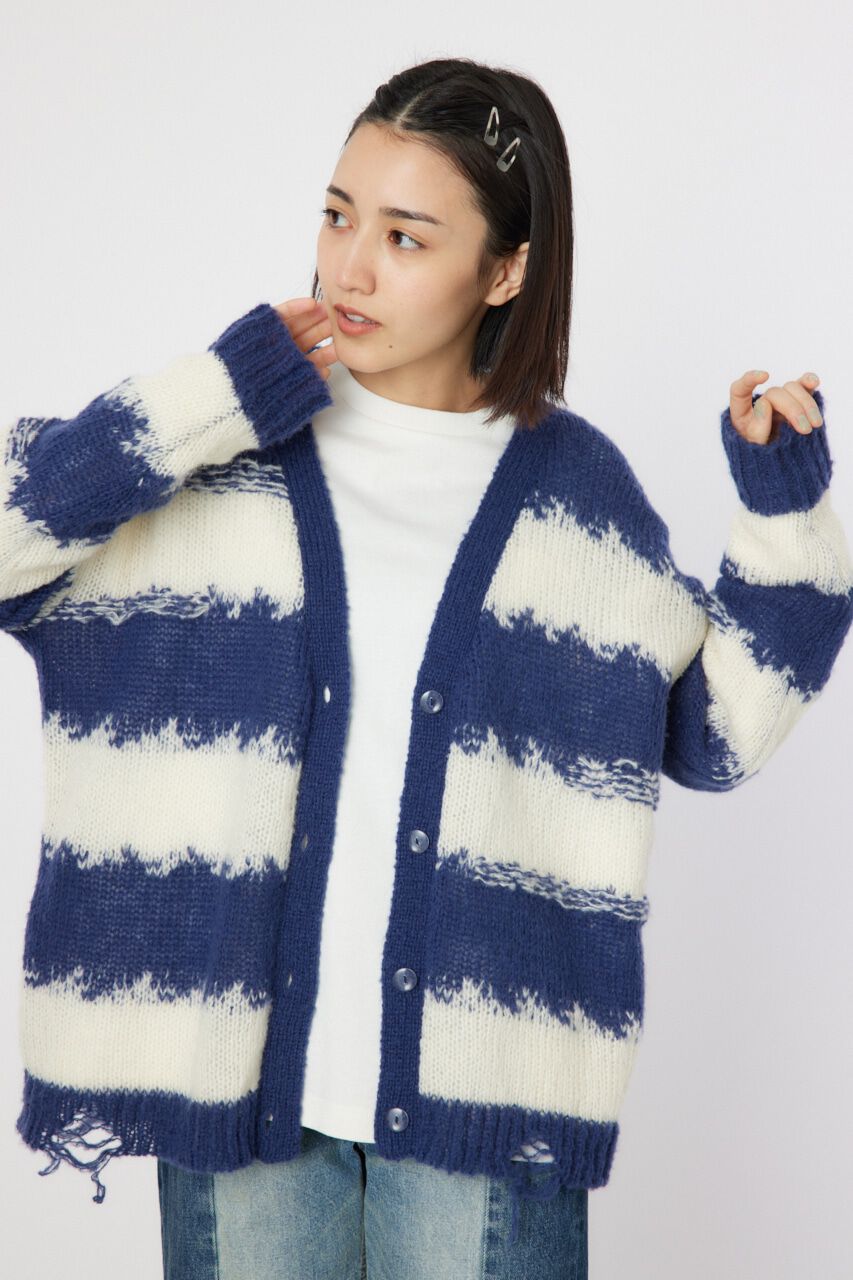 RODEO CROWNS「Grunge Border Knit カーディガン」|ニット・セーター|柄NVY5
