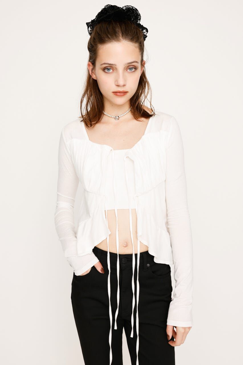 SLY「SQUARE NECK RIBBON トップス」|カーディガン|IVOY3