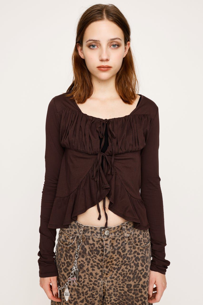 SLY「SQUARE NECK RIBBON トップス」|カーディガン|