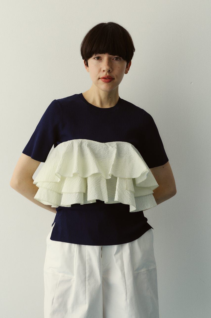 HeRIN.CYE「［予約］Wave flare knit tops」|Tシャツ・カットソー|柄NVY5