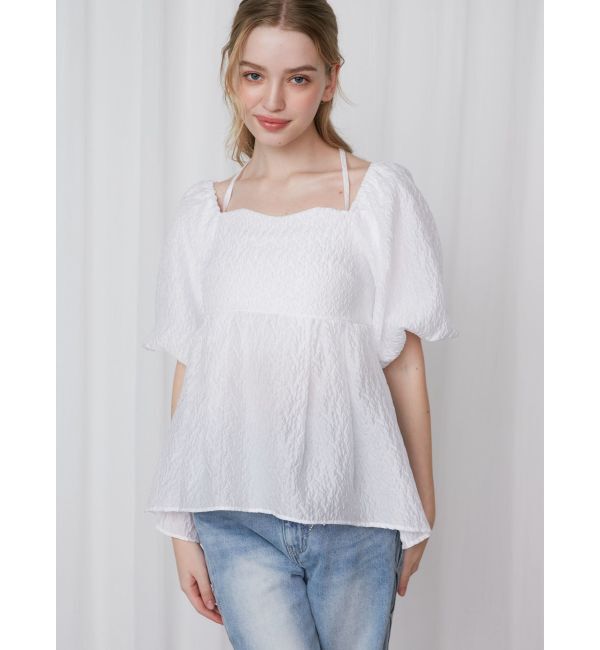 CALNAMUR「2WAY VOLUME SLEEVE JAQUARD BL/2WAYボリュームスリーブジャガードブラウス」|シャツ・ブラウス|