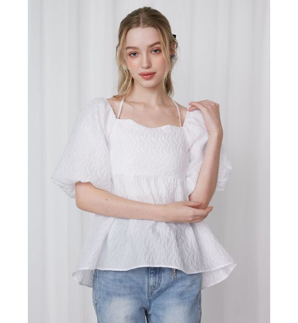 CALNAMUR「2WAY VOLUME SLEEVE JAQUARD BL/2WAYボリュームスリーブジャガードブラウス」|シャツ・ブラウス|