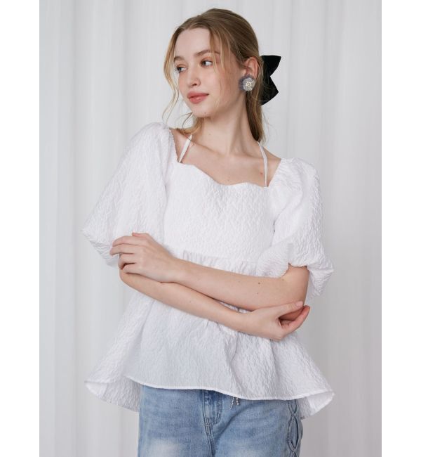 CALNAMUR「2WAY VOLUME SLEEVE JAQUARD BL/2WAYボリュームスリーブジャガードブラウス」|シャツ・ブラウス|