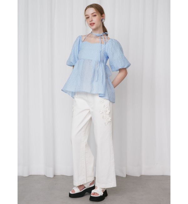 CALNAMUR「2WAY VOLUME SLEEVE JAQUARD BL/2WAYボリュームスリーブジャガードブラウス」|シャツ・ブラウス|