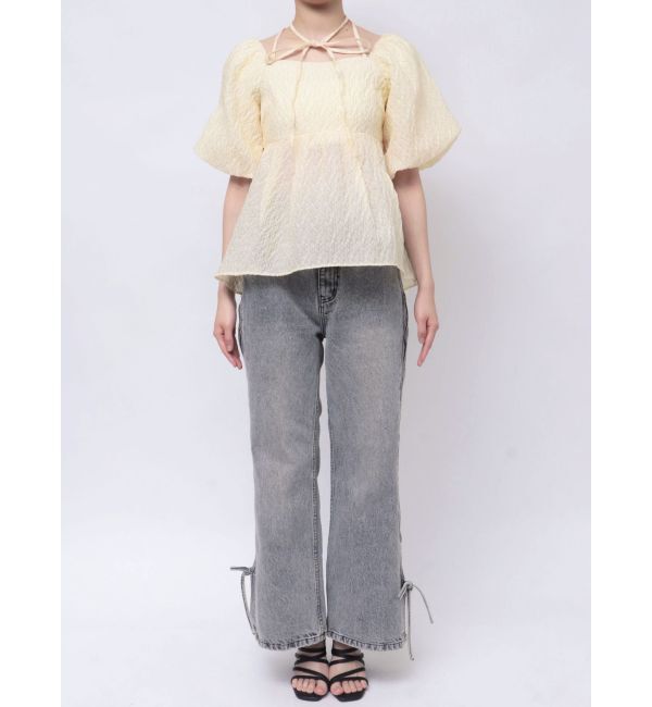 CALNAMUR「2WAY VOLUME SLEEVE JAQUARD BL/2WAYボリュームスリーブジャガードブラウス」|シャツ・ブラウス|