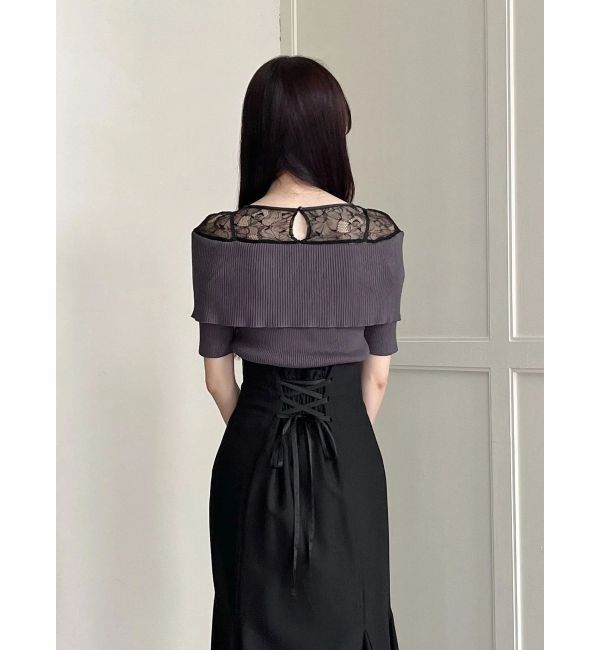 MERCURYDUO「レース切替オフショルニットトップス」|ニット・セーター|
