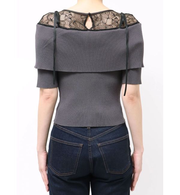 MERCURYDUO「レース切替オフショルニットトップス」|ニット・セーター|