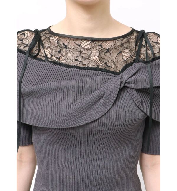 MERCURYDUO「レース切替オフショルニットトップス」|ニット・セーター|