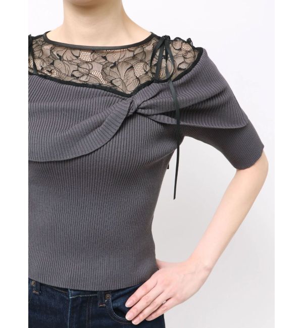 MERCURYDUO「レース切替オフショルニットトップス」|ニット・セーター|