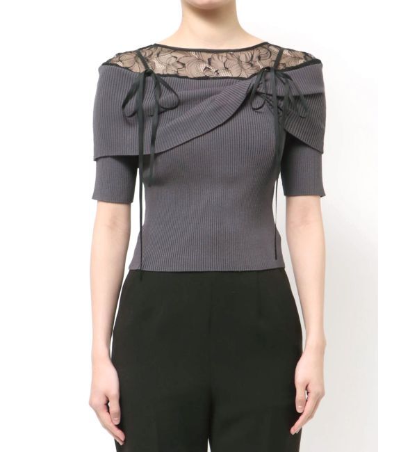 MERCURYDUO「レース切替オフショルニットトップス」|ニット・セーター|